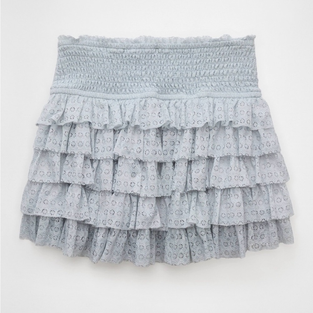 AE High Waisted Ruffle Light Blue Mini Skort - Picture 11 of 14